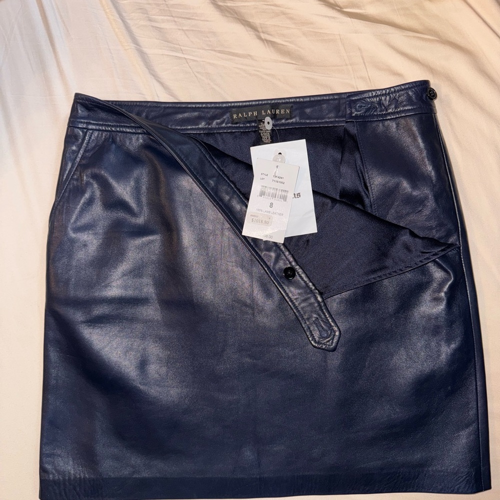 Ralph Lauren Navy Lamb Leather Skirt